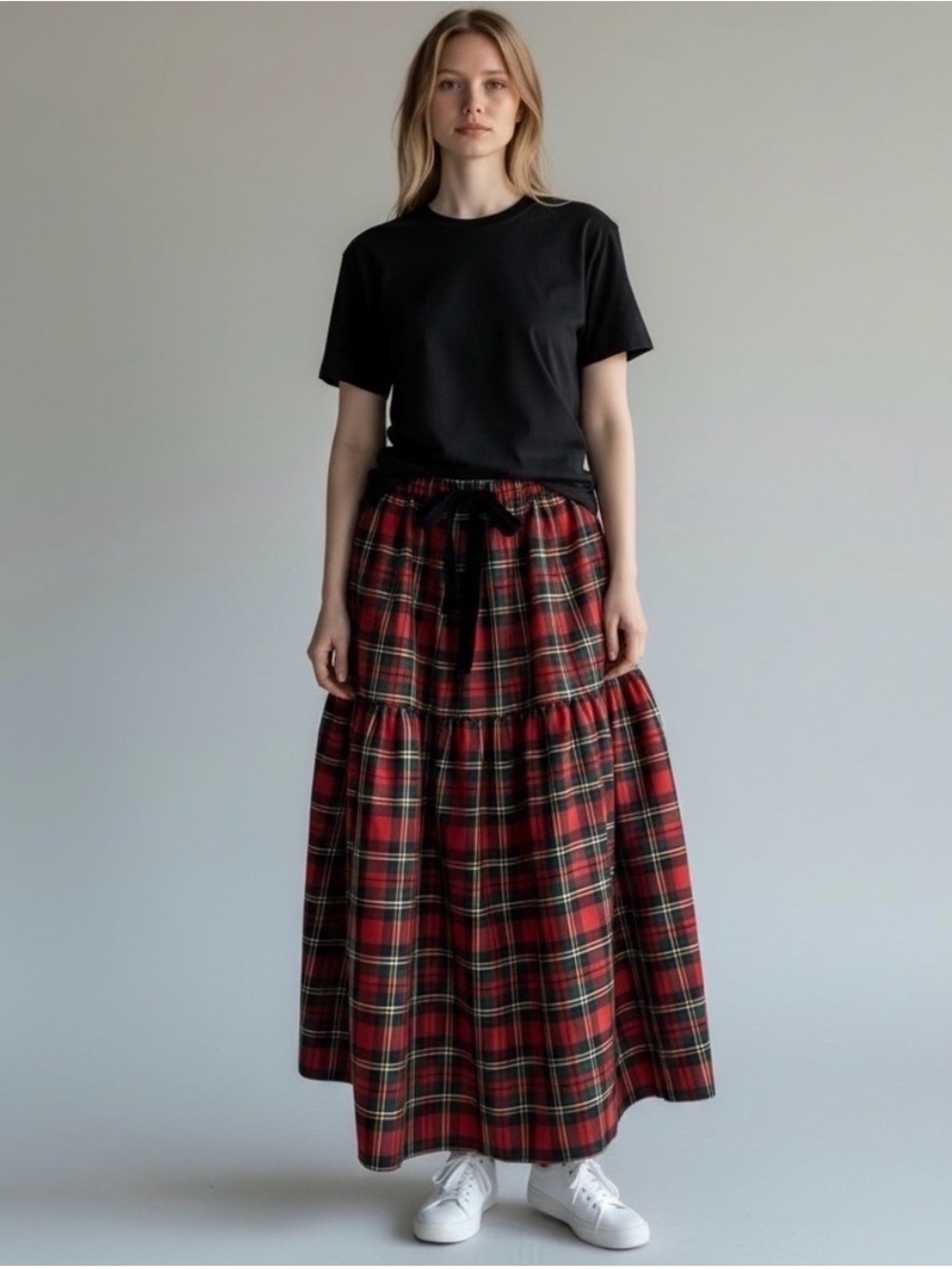 NWOT J.Crew Tiered Maxi in Red Green Multi Plaid Tartan Wool Blend Skirt XXS